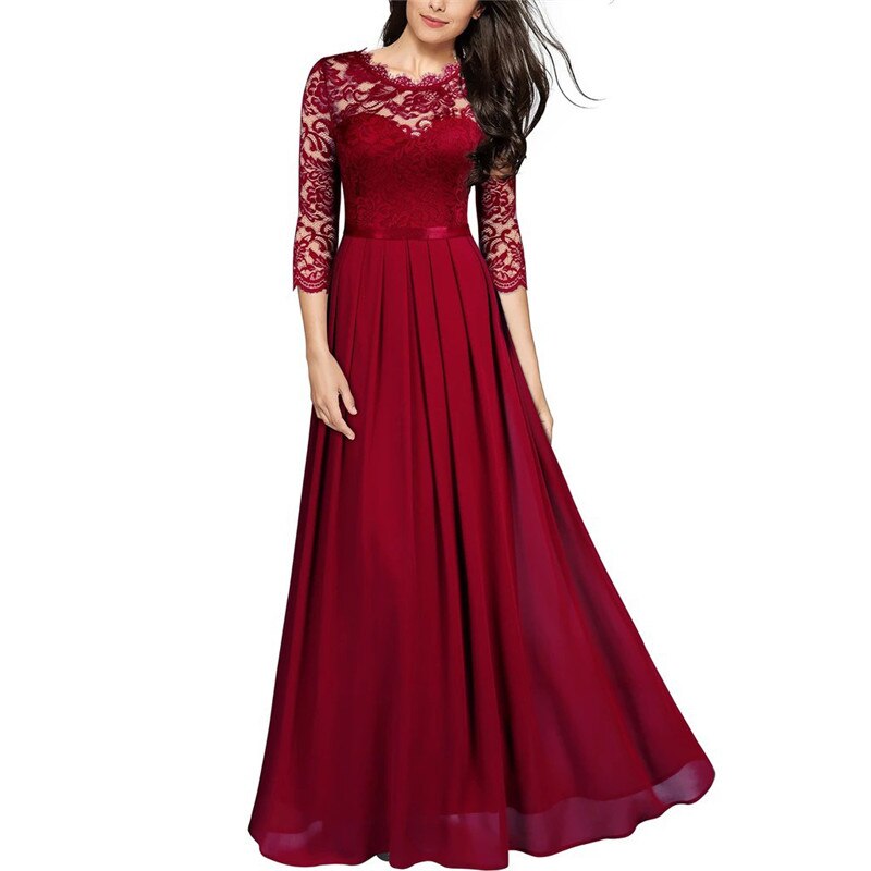 Lace Dress Women Green Black 2021 Spring Summer New Europe Fashion Chiffon Stitching Party Maxi Dresses Vestidos Feminina CX1345