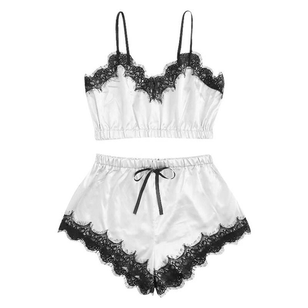 Lace Pajama Sets Women Pijama Mujer Strap Sleeveless Sexy Sleepwear Suit V-Neck Cami Top Short Lingerie Set Female Night Wear