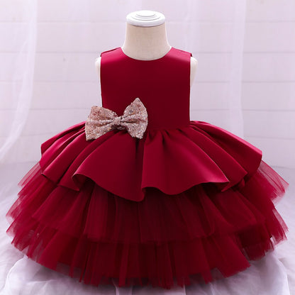 Princess Kids Baby Dress Sequin Bow Baby Girl Dress 1st Birthday Party Wedding Dress Baptism Dress For Girl Summer Dresses