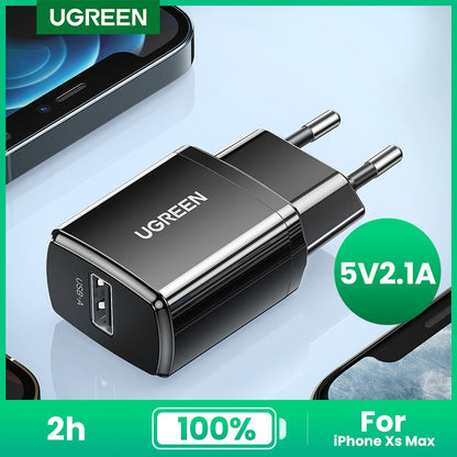 UGREEN USB Charger 5V2.1A Mini Wall Charger EU Adapter Phone Charger for iPhone 8 11 X Mobile Phone Charger for Earphone