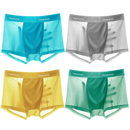 Boxer Panties Mens Ice Silk Boxer Underwear Men Mesh Boxers Breathable Sexy Boxershorts Man Solid Comfortable Underpants 4XL