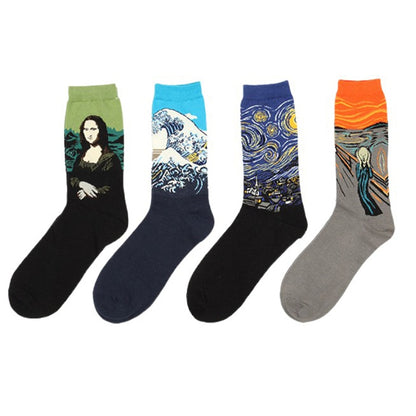 Hot Dropshipping Autumn winter Retro Women New Art Van Gogh Mural World Famous Oil Painting Series Men Socks Funny Socks