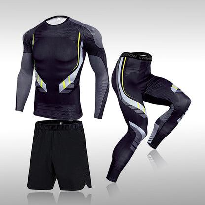 3 Pcs Set Men&#39;s Workout Sports Suit Gym Fitness Compression Clothes Running Jogging Sport Wear Exercise Rashguard Men