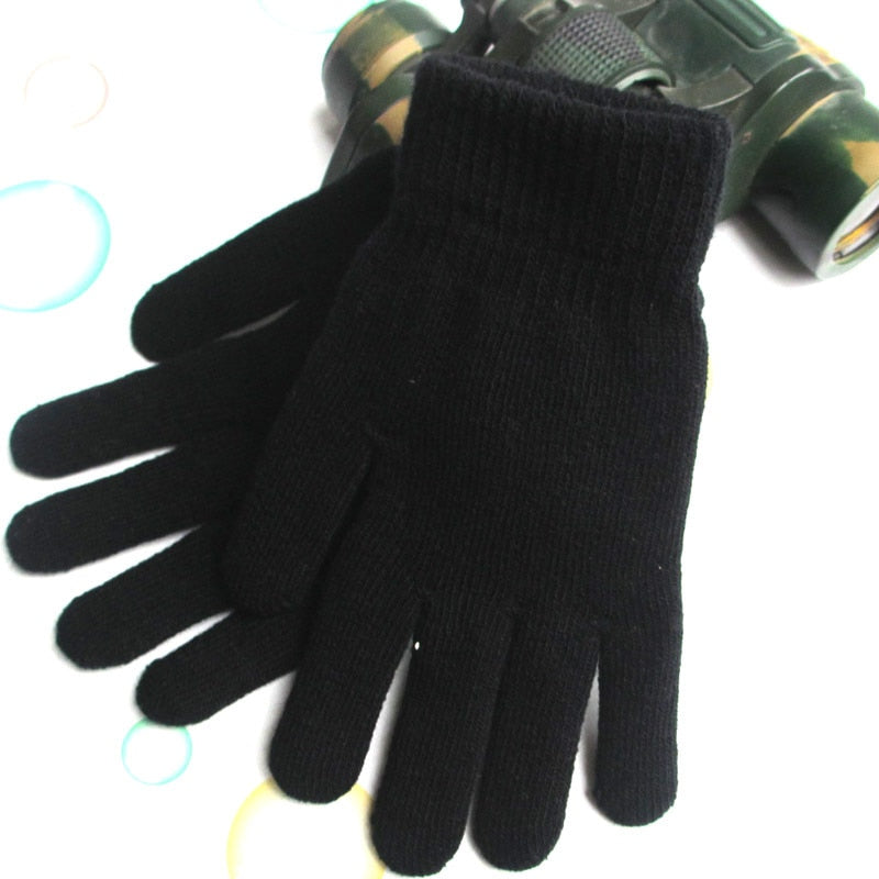 1Pair Knitted Woolen Couple Gloves Winter Solid Color Full Finger Mittens Hand Warmer Men Women Gloves Thicken Cycling Gloves