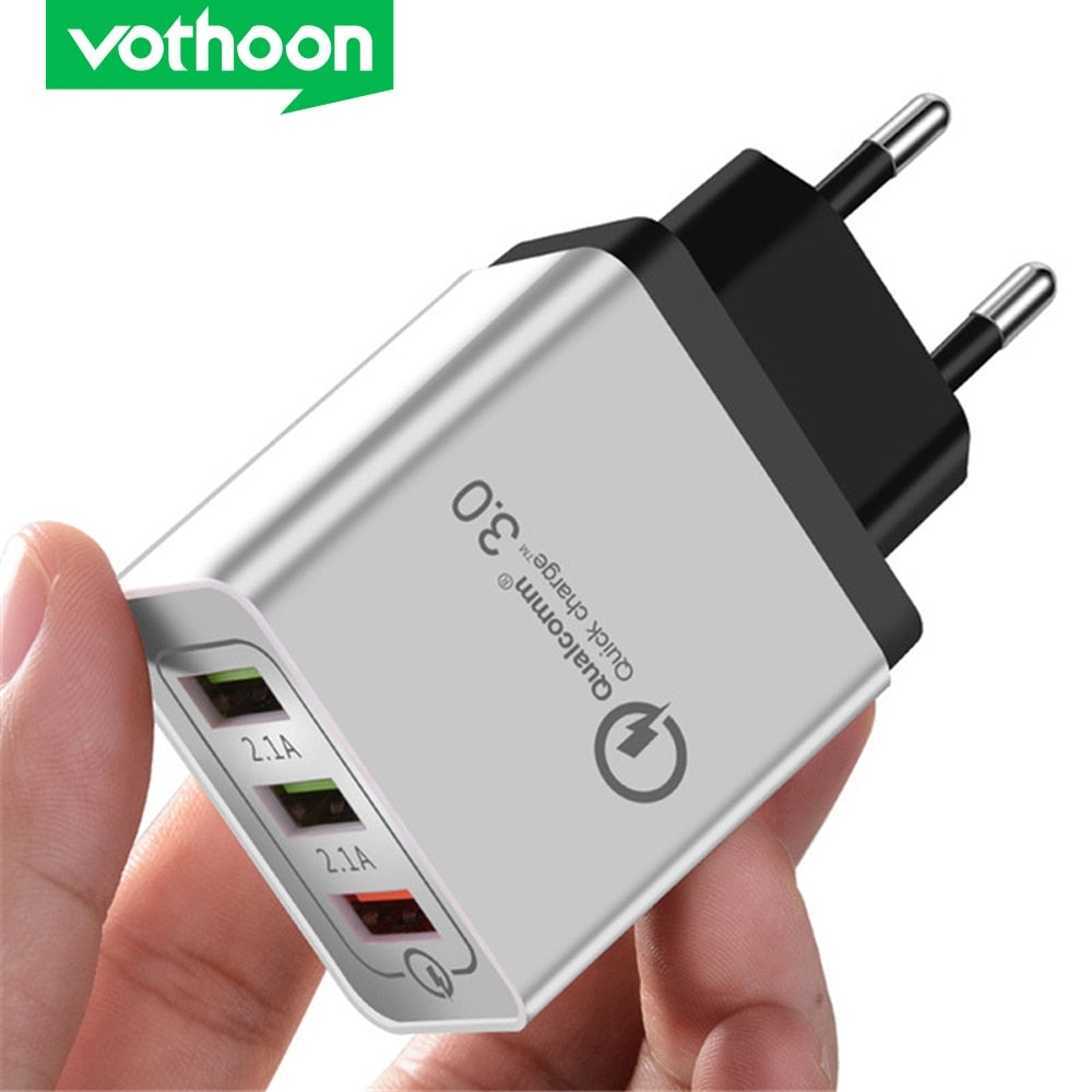 Vothoon 3 Ports Quick Charger QC3.0 Phone USB Charger Fast Charging EU Plug Mobile Phone Charger For Samsung S9 S10 Xiaomi mi 9