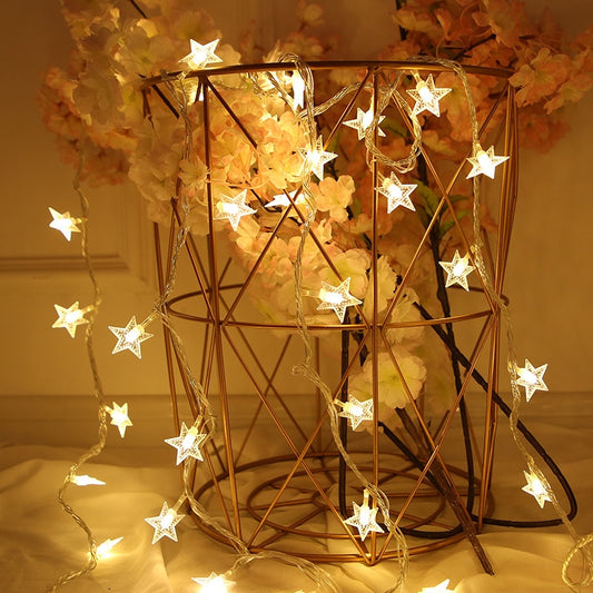 10/20 LED Star Fairy Lights Garland Battery Operated Star Twinkle String Light Copper Wire Lighting Wedding Christmas Decoration