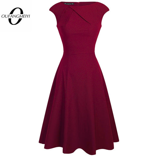 Women Elegant Summer Ruched Cap Sleeve Casual Wear To Work Office Party Fitted Skater A-Line Swing Dress EA067