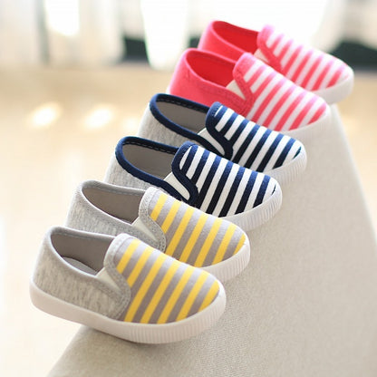 Stripe Kids Flats 2022 Autumn Soft Bottom Canvas Shoes Children Girls Boys Toddler Cloth Shoes For Infant Baby Size 18-23