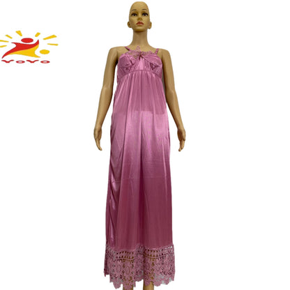 Hot Sale Women Long Satin Sexy Lace Nightwear Silk Sleepwear Condole Belt Skirt Night Wear Dress Gown HB119
