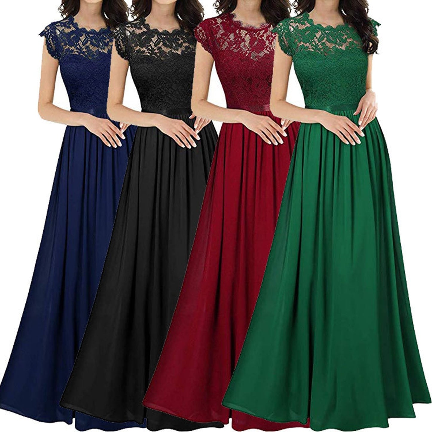 Floral Lace  Patchwork Maxi Dress Ladies Stitching Bridesmaids Weeding Party Dress Ladies Fashion Sleeveless Pleated Dress Gowns