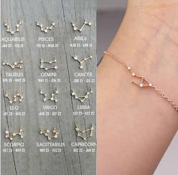 Cardboard Star Zodiac Sign 12 Constellation Bracelet Crystal Charm Gold Color Chain Bracelet for Women Birthday Jewelry Gifts