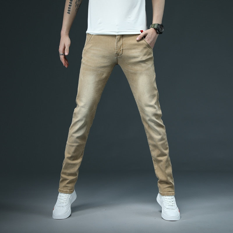 2022 New Men&#39;s Skinny White Jeans Fashion Casual Elastic Cotton Slim Denim Pants Male Brand Clothing Black Gray Khaki