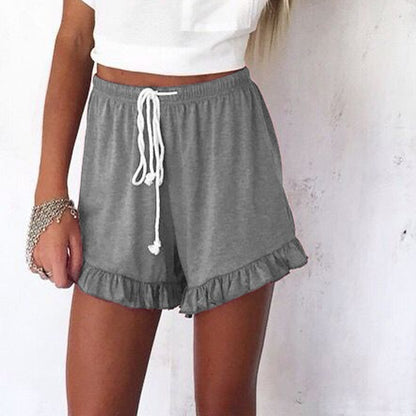 Fashion Ruffle Hem Belted Women Shorts Casual Loose Solid Shorts Cotton Linen Short Pants Women High Waist Summer