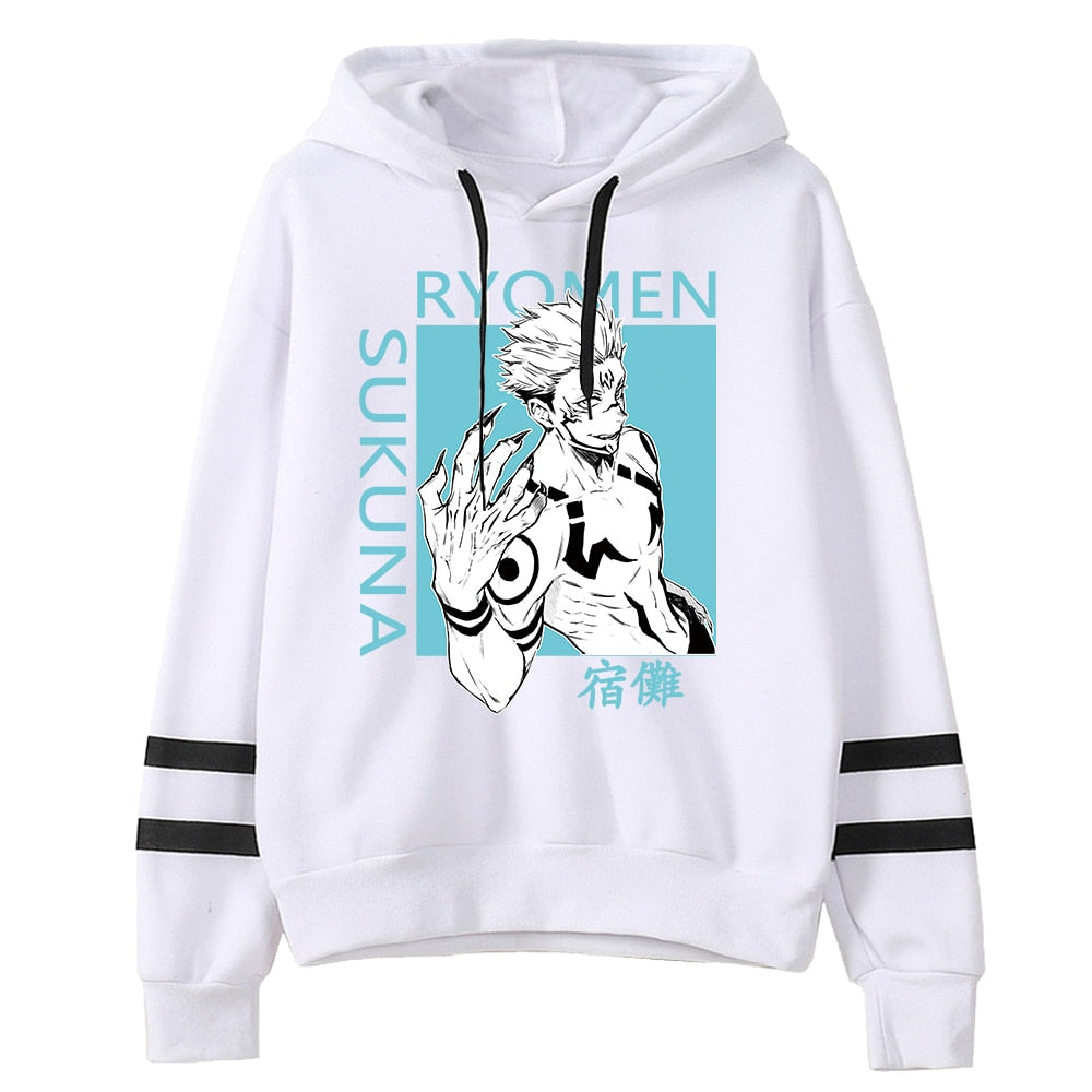 Men&#39;s Hoodies Jujutsu Kaisen Women Pullovers Hoodies Sweatshirts Sukuna Print Anime Hoody Streetwear Striped Tops