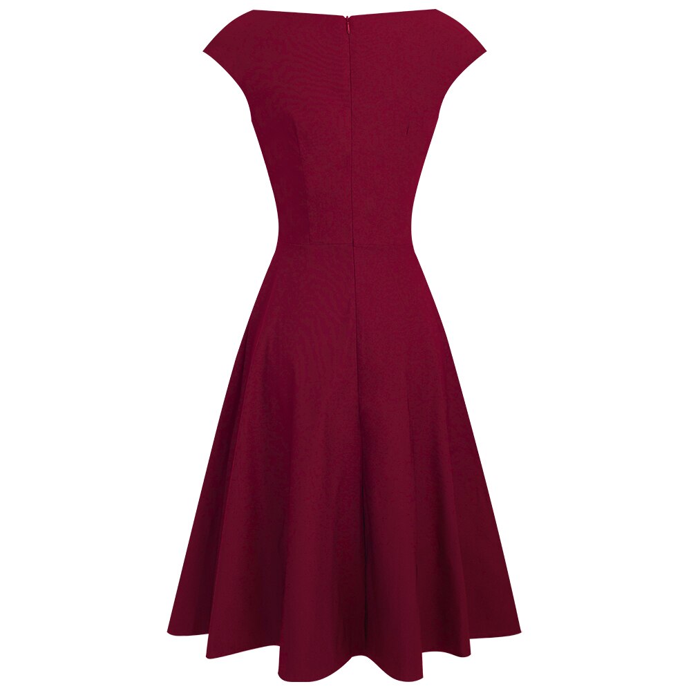 Women Elegant Summer Ruched Cap Sleeve Casual Wear To Work Office Party Fitted Skater A-Line Swing Dress EA067