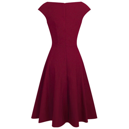 Women Elegant Summer Ruched Cap Sleeve Casual Wear To Work Office Party Fitted Skater A-Line Swing Dress EA067