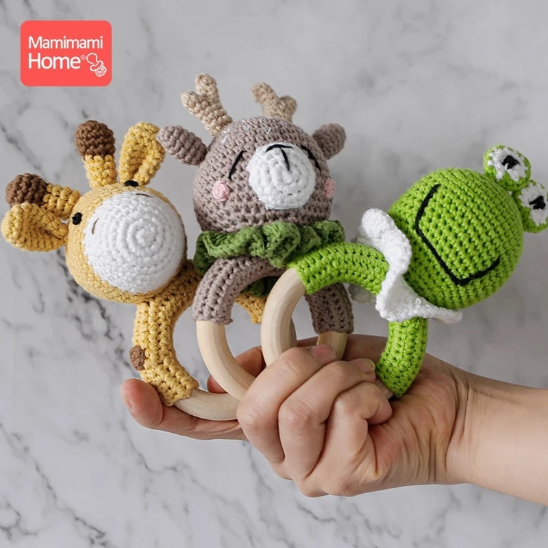 1Pc Baby Wooden Teether Crochet Giraffe Rattle Toy BPA Free Wood Rodent Rattle Baby Mobile Gym Custom logo Educational Toys