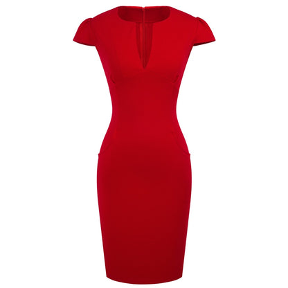 Summer Charming Sexy Celebrity Style Fashion Pockets Knee-length Bodycon Slim Business Sheath Party Dress E521