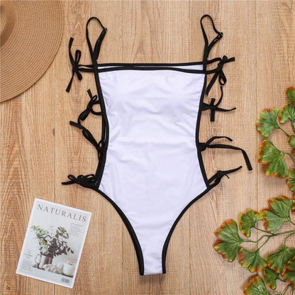 Black White Hollow Out One Piece Swimsuit Female Bather 2020 Women Swimwear Tummy Cut Out Bathing Suit Swim Wear