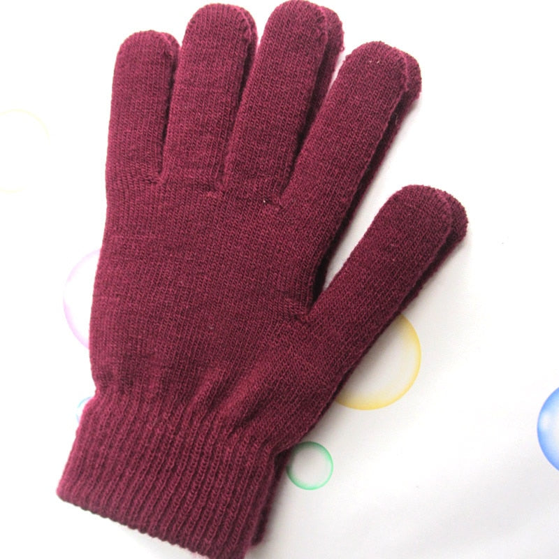 1Pair Knitted Woolen Couple Gloves Winter Solid Color Full Finger Mittens Hand Warmer Men Women Gloves Thicken Cycling Gloves