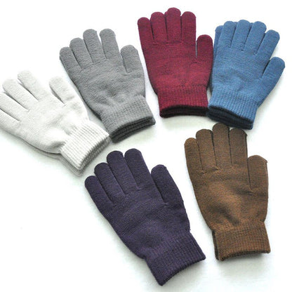 1Pair Knitted Woolen Couple Gloves Winter Solid Color Full Finger Mittens Hand Warmer Men Women Gloves Thicken Cycling Gloves