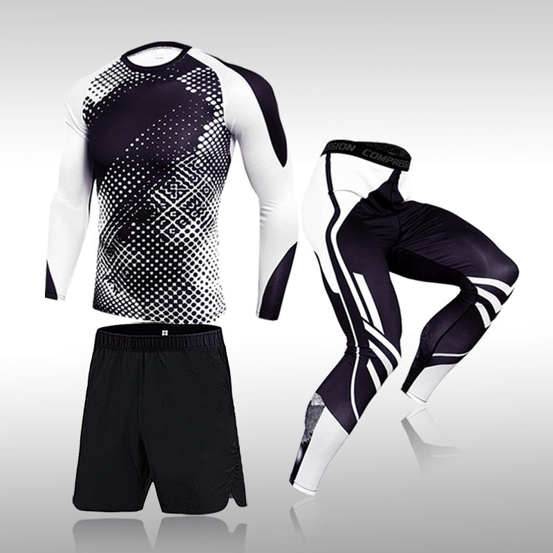 3 Pcs Set Men&#39;s Workout Sports Suit Gym Fitness Compression Clothes Running Jogging Sport Wear Exercise Rashguard Men