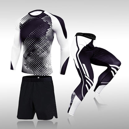 3 Pcs Set Men&#39;s Workout Sports Suit Gym Fitness Compression Clothes Running Jogging Sport Wear Exercise Rashguard Men