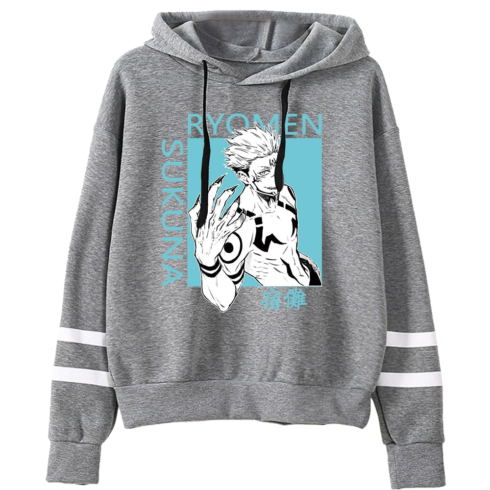 Men&#39;s Hoodies Jujutsu Kaisen Women Pullovers Hoodies Sweatshirts Sukuna Print Anime Hoody Streetwear Striped Tops