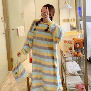Robe Femme Night Wear Women Velvet Cute Cartoon Print Long Comfort Nightgown Loose Plus Size Winter Clothes Sleepwear Women