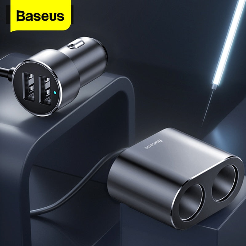 Baseus Car Splitter Cigarette Lighter 12V-24V Dual USB Car Charger Socket 100W Car Auto Splitter Power Adpater For Car USB HUB