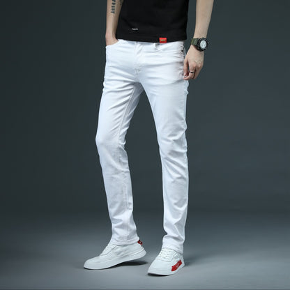 2022 New Men&#39;s Skinny White Jeans Fashion Casual Elastic Cotton Slim Denim Pants Male Brand Clothing Black Gray Khaki