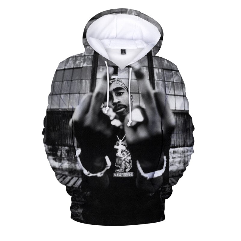 Hip Hop 2pac 3d Hoodie Sweatshirt Men Autumn Winter Pullovers Print Rapper Tupac Hoodies Long Sleeve Tops Black Hooded Hoodies