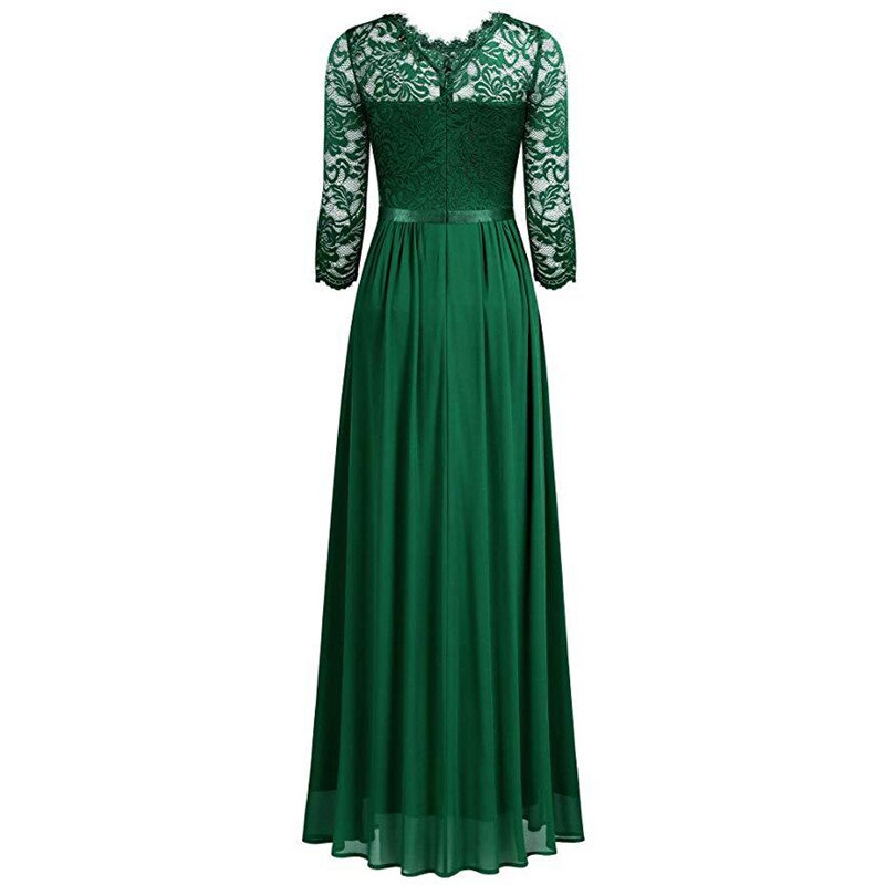Lace Dress Women Green Black 2021 Spring Summer New Europe Fashion Chiffon Stitching Party Maxi Dresses Vestidos Feminina CX1345