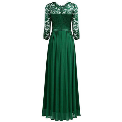 Lace Dress Women Green Black 2021 Spring Summer New Europe Fashion Chiffon Stitching Party Maxi Dresses Vestidos Feminina CX1345