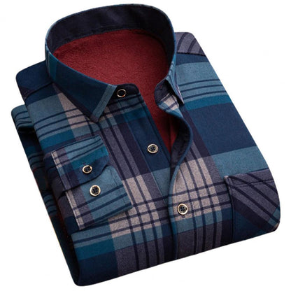 Men Autumn Shirt Slim Great Turn-down Collar Plaid Thicken Warm Lapel Formal Shirt