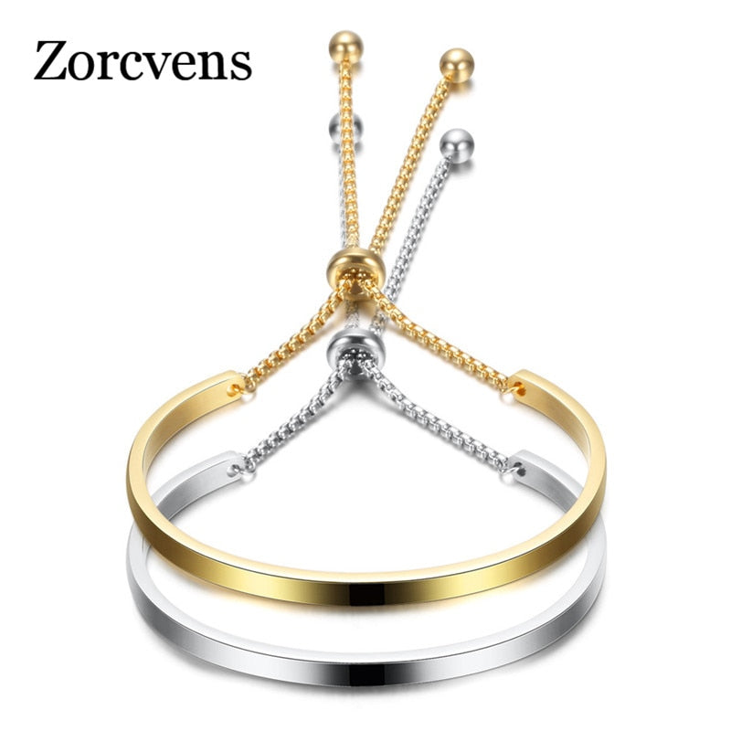 ZORCVENS 2023 New Fashion Gold Stainless Steel Bangle Bracelets For Women Adjustable High Polished Bracelet Wholesale