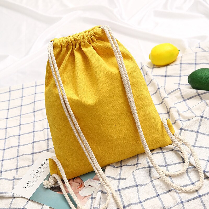 Canvas Drawsting Backpack Shoulder Bags For Women Female Solid Organizer Bags For Ipad Mobile Phone Zipper Outdoor Sports Bags