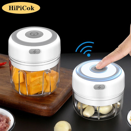 HiPiCok Electric Food Chopper Meat Grinder Garlic Crusher Mini Garlic Press Vegetable Chopper Masher Machine USB Kitchen Gadgets