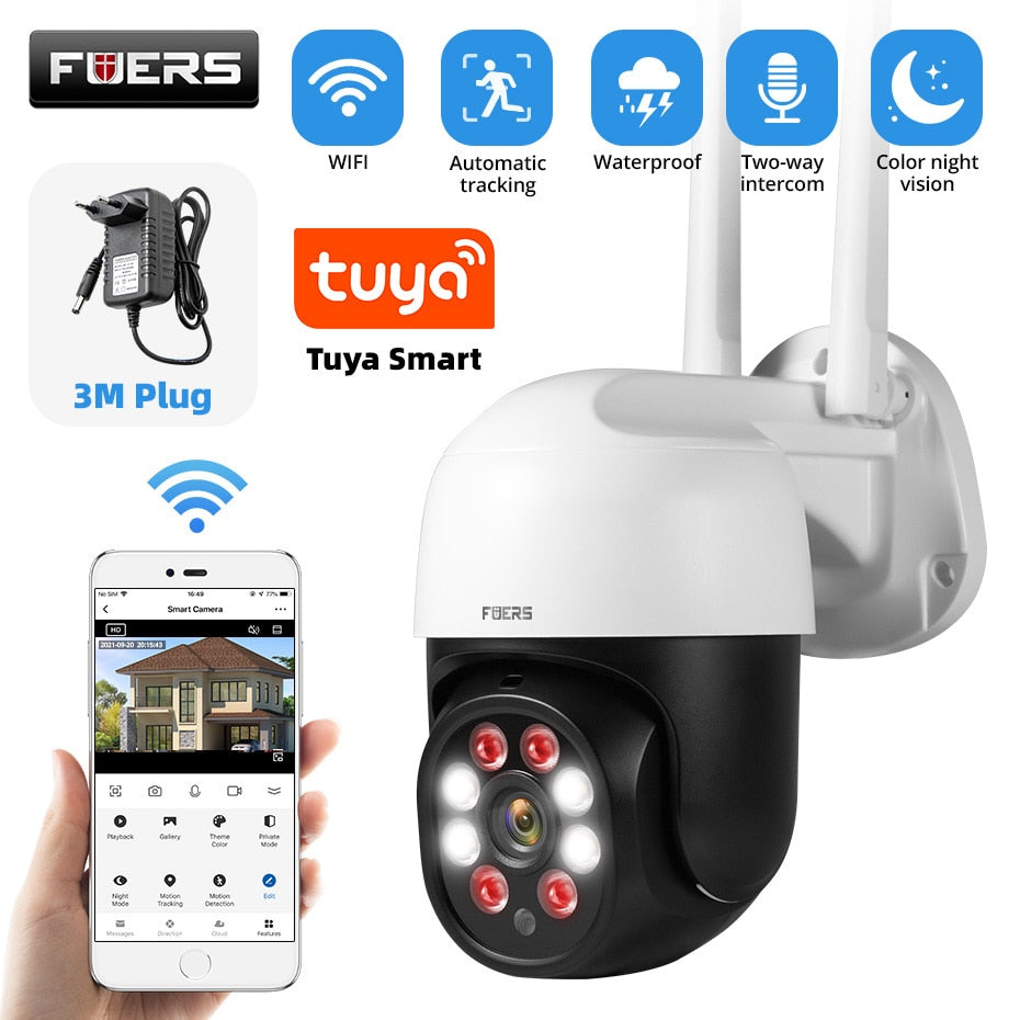 Fuers 1080P 3MP IP Camera Tuya Smart Outdoor Home Security Auto Tracking Human Detection Camera WIFI CCTV Surveillance Camera