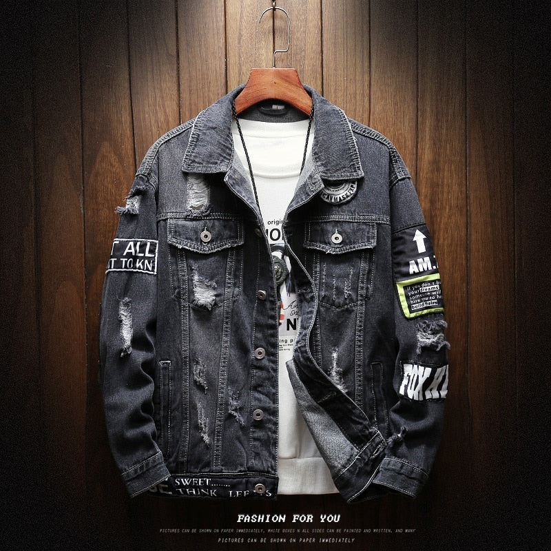 Mens Denim Jackets And Coats Holes Denim Coats New Fashion Men Spring Autumn Loose Casual Jean Jackets Outwear Denim Jackets