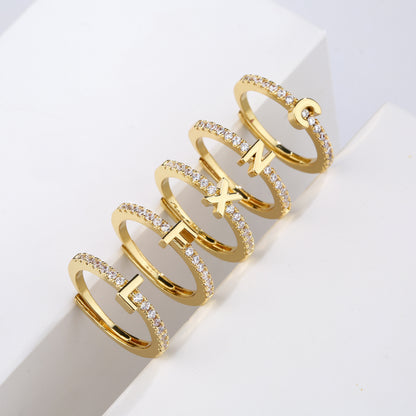 HECHENG,Fashion Initials Letter Ring Women Classic Simple Opening Finger Ring For Women Party Jewelry Gift Wholesale