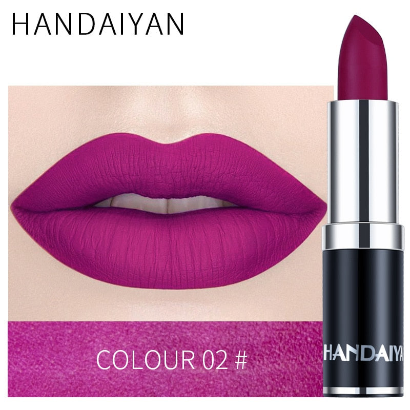 Handaiyan Sexy Nude Red Brown Purple Lipgloss Matte Lip Gloss Velvety Lipstick Matte Waterproof Makeup Long Lasting Cosmetic