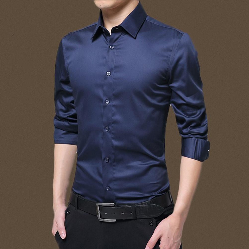 Wash-and-wear Smooth Solid Color Formal Business Shirt for Interview