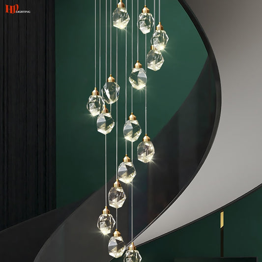 K9 Nordic Crystal Cube Chandelier Indoor Decor Led Light For Home Staircase Loft Spiral Hanging Lamp Living Dining Room Bedroom