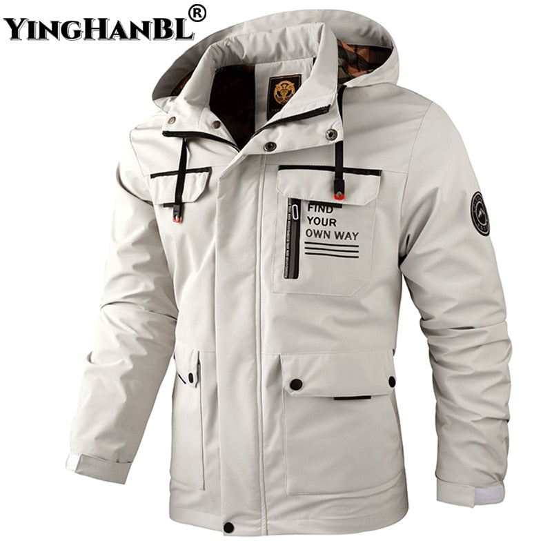 Fashion Men&#39;s Casual Windbreaker Jackets Hooded Jacket Man Waterproof Outdoor Soft Shell Winter Coat Clothing Warm Fleece Thick