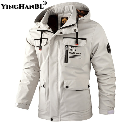 Fashion Men&#39;s Casual Windbreaker Jackets Hooded Jacket Man Waterproof Outdoor Soft Shell Winter Coat Clothing Warm Fleece Thick