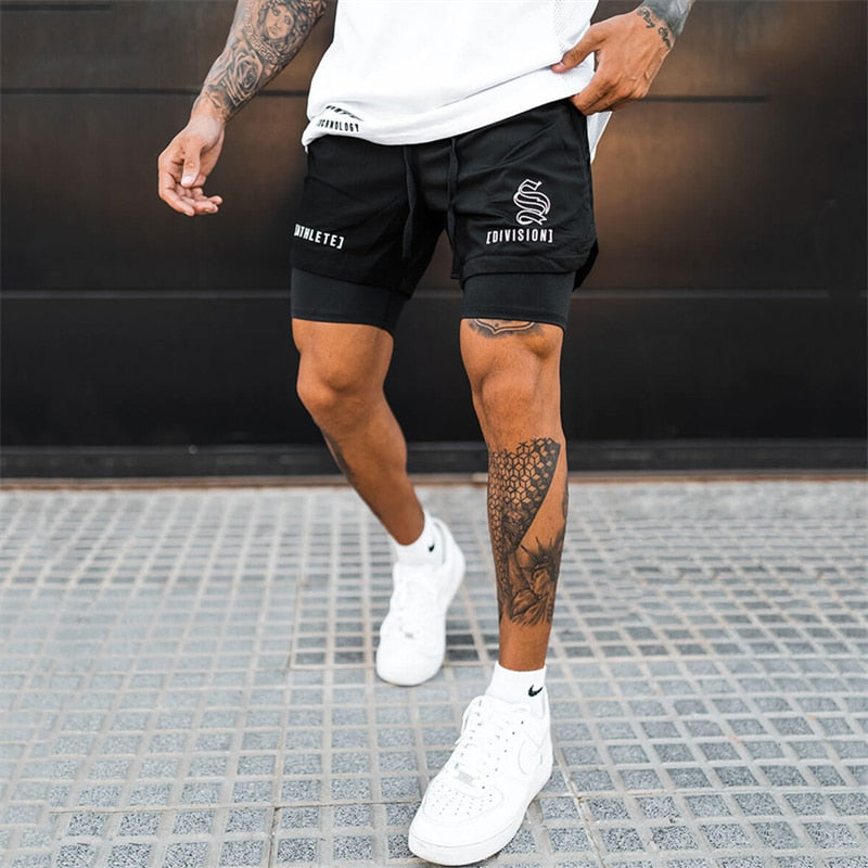 NEW 2 IN 1 Sport Running Mesh Breathable Shorts Men Double-deck Jogging Quick Dry GYM Shorts Fitness Workout Men Shorts