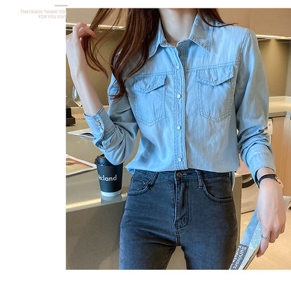 Denim shirt women 2022 spring and autumn new thin bottoming shirt jacket trend