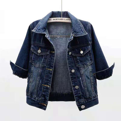 Denim Jacket Women 2022 Three Quarter Sleeves Jean Jacket Woman  Comfortable Denim Coat Chaqueta Vaquera Mujer Veste Jeans Femme