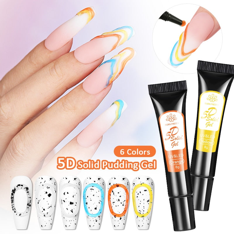 BORN PRETTY 8g Tube 5D Pudding Gel Korean-Style 5D Solid Gel Emboss Nail Design Macaron Translucent Paint Liner Gel 6 Colors